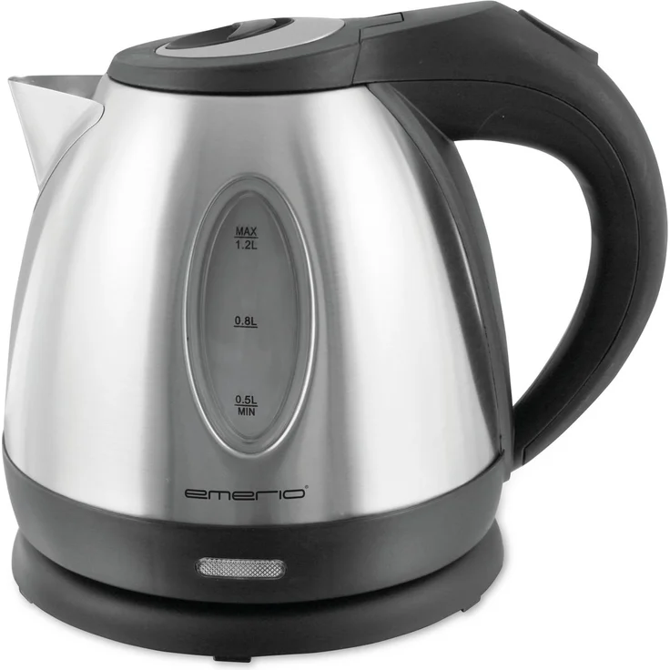 Emerio WK-108079 Wasserkocher, 1,2 L, 1500 W, Wasserstandsanzeige, Edelstahl, Kunststoff, silber, schwarz – Bild 1