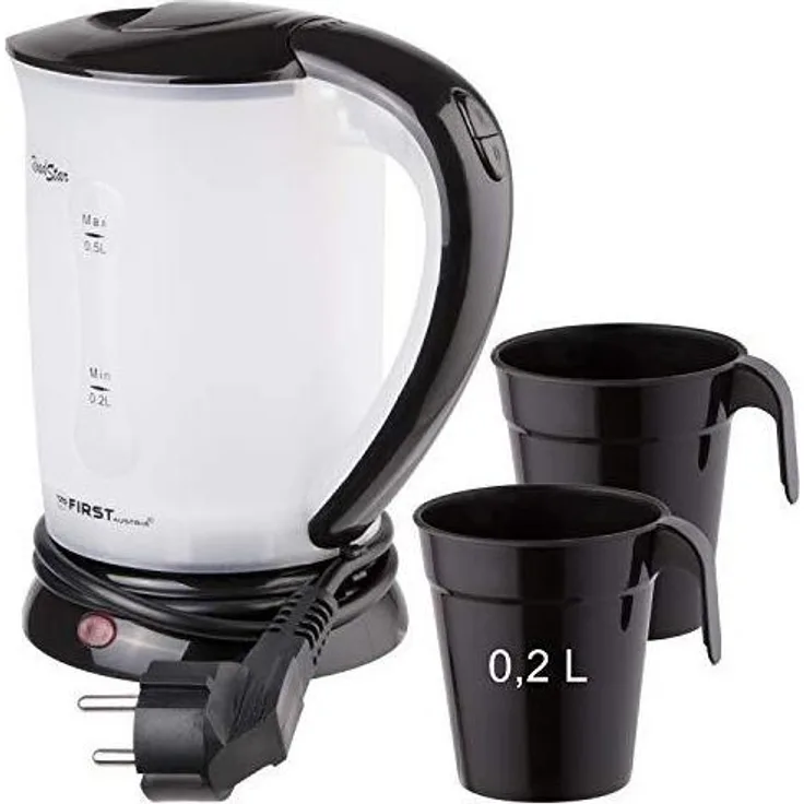 First Austria 5425-2 Reise-Wasserkocher, 600W, 0,5L, Überhitzungsschutz, schwarz