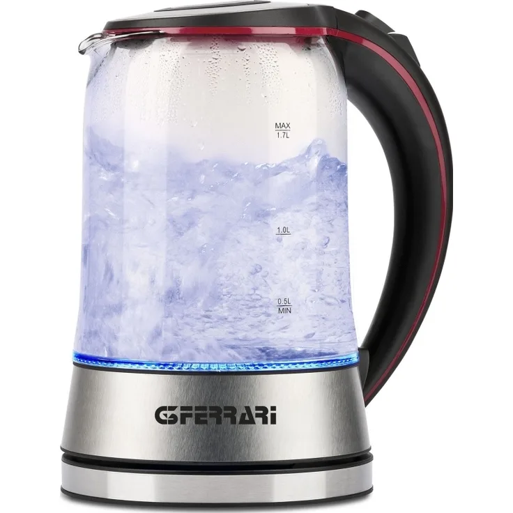 G3Ferrari G10163 Glas-Wasserkocher, 1,7 Liter, 2200 W, LED-Beleuchtung, silber, schwarz