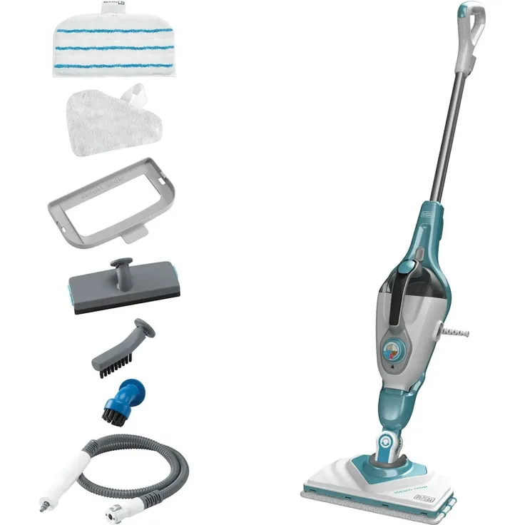 Black + Decker Dampfreiniger Steam-Mop, 1600 Watt, 15 s Aufheizzeit, blau-weiß