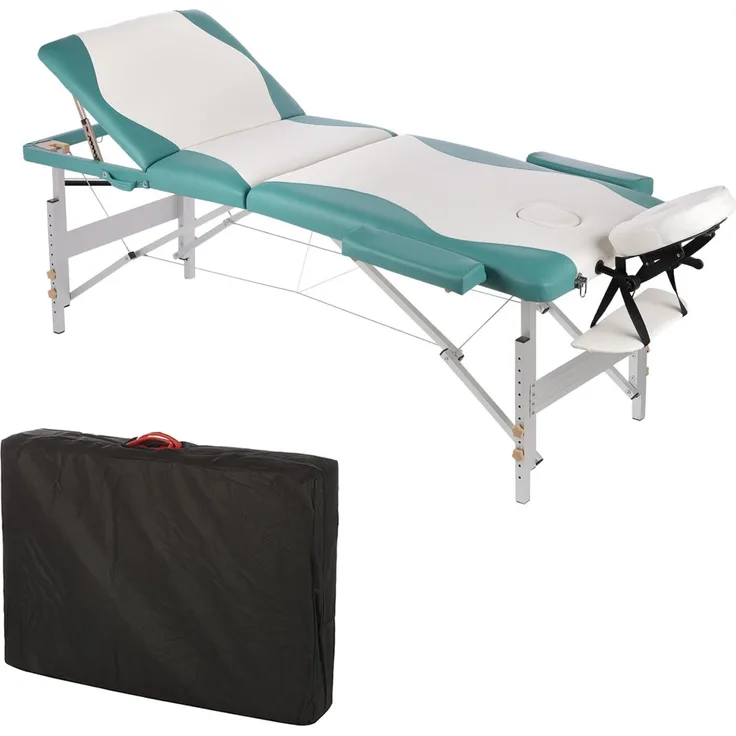 Aluminium 3 Zonen Massageliege Massagebank Liege Weiß/Grün + Tasche - Bank