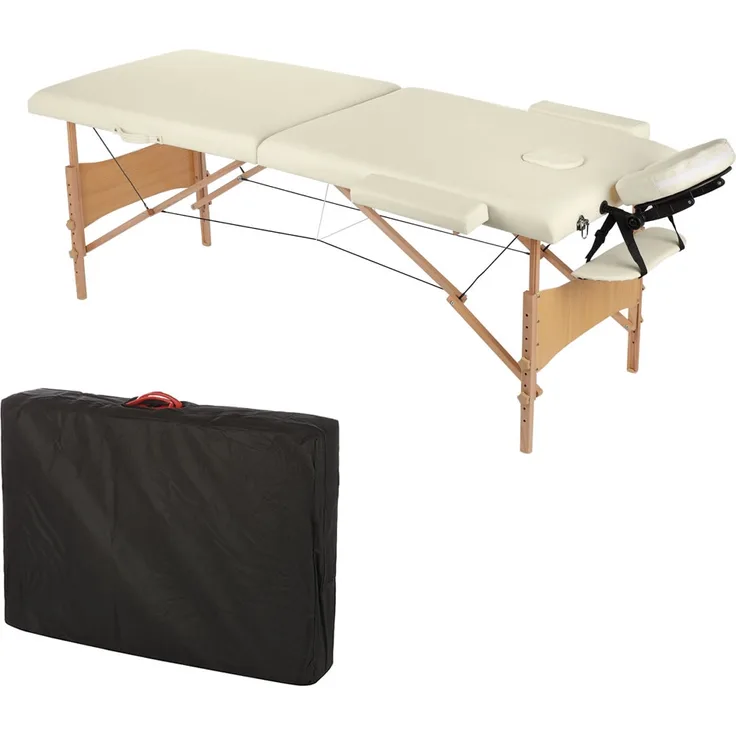 2 Zonen Mobile Massageliege Inkl.Tasche Massagebank Klappbar Creme Neu