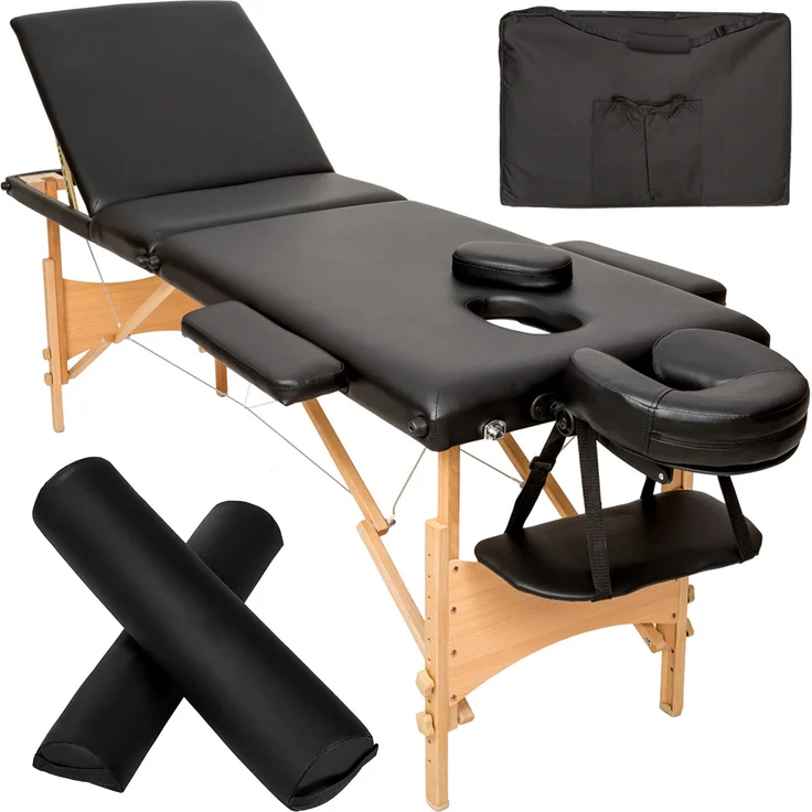 TecTake Massageliege Massagestuhl, 3 Zonen Massageliege-Set Daniel mit Polsterung, Rollen und Holzgestell Massageliege