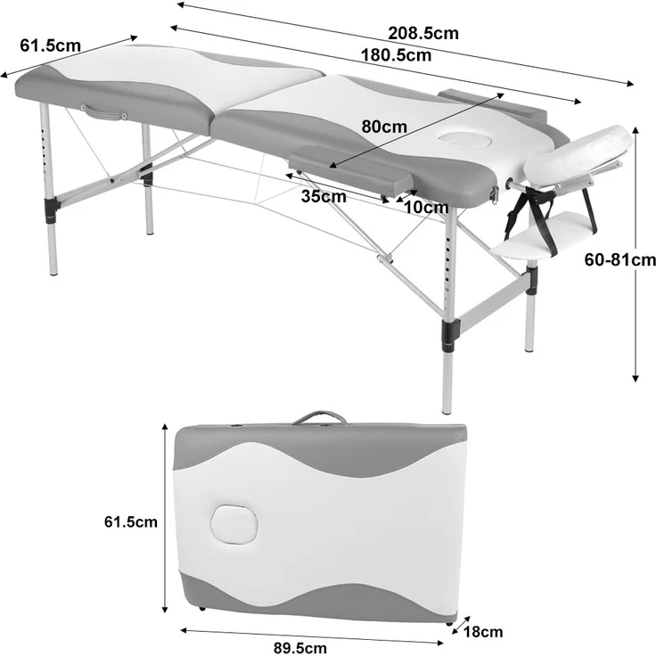 Massageliege Massagebank Aluminium 2 Zonen Liege weiß schwarz Bank 12,5 kg mobil – Bild 5
