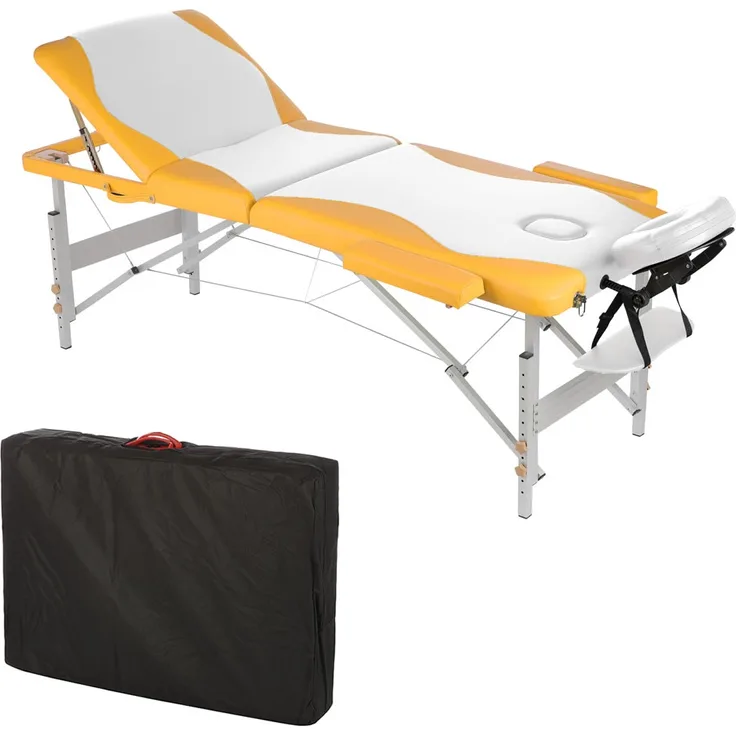 Aluminium 3 Zonen Massageliege Therapieliege weiß/gelb + Tasche Massagetisch M01