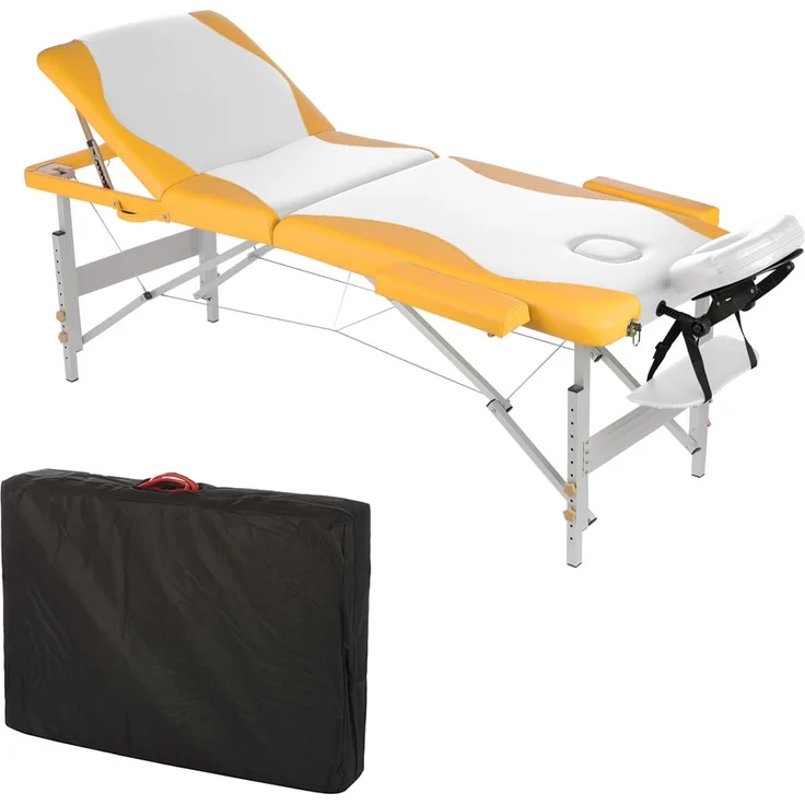 Aluminium 3 Zonen Massageliege Therapieliege weiß/gelb + Tasche Massagetisch M01 – Bild 1