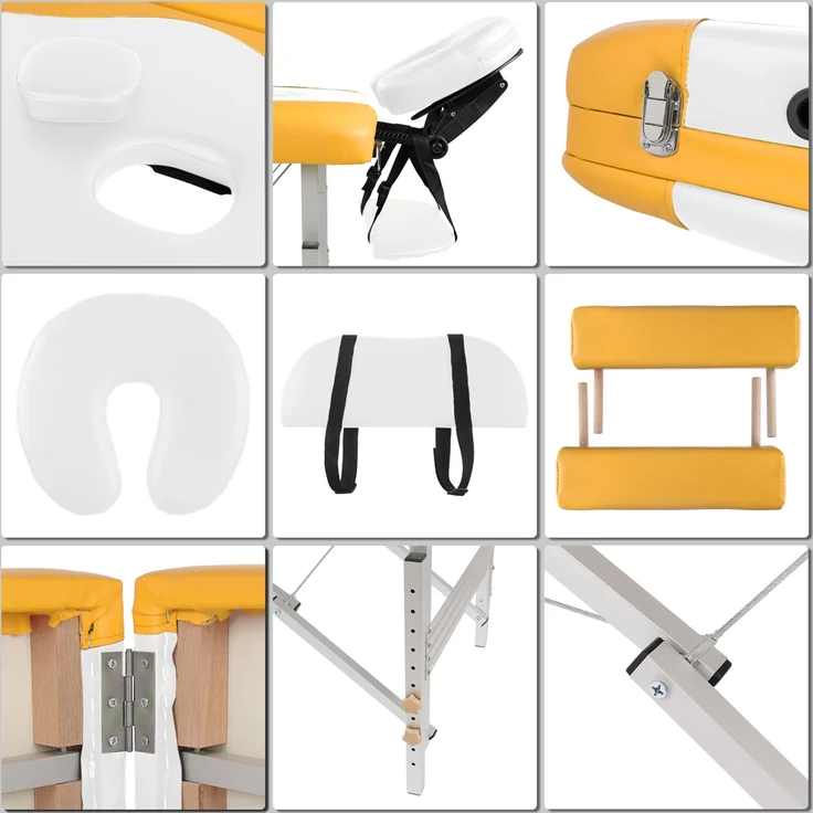 Aluminium 3 Zonen Massageliege Therapieliege weiß/gelb + Tasche Massagetisch M01 – Bild 3