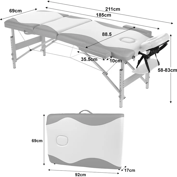 Aluminium 3 Zonen Massageliege Therapieliege weiß/gelb + Tasche Massagetisch M01 – Bild 5