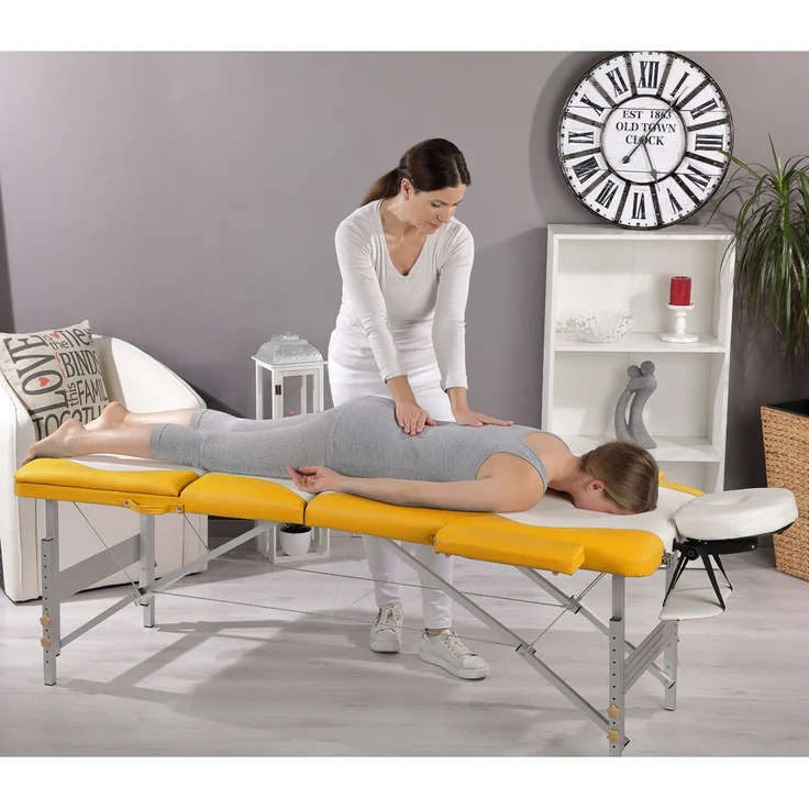Aluminium 3 Zonen Massageliege Therapieliege weiß/gelb + Tasche Massagetisch M01 – Bild 2