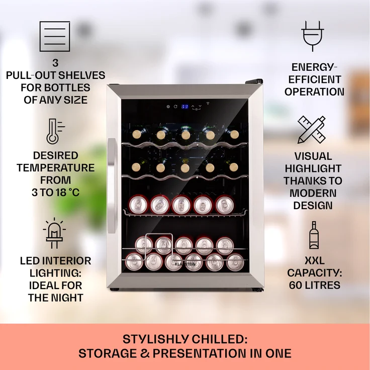 Klarstein Coachella 60 Getränkekühlschrank, freistehend, silber, WiFi-Funktion, Energieklasse F - Preisvergleich – Bild 2