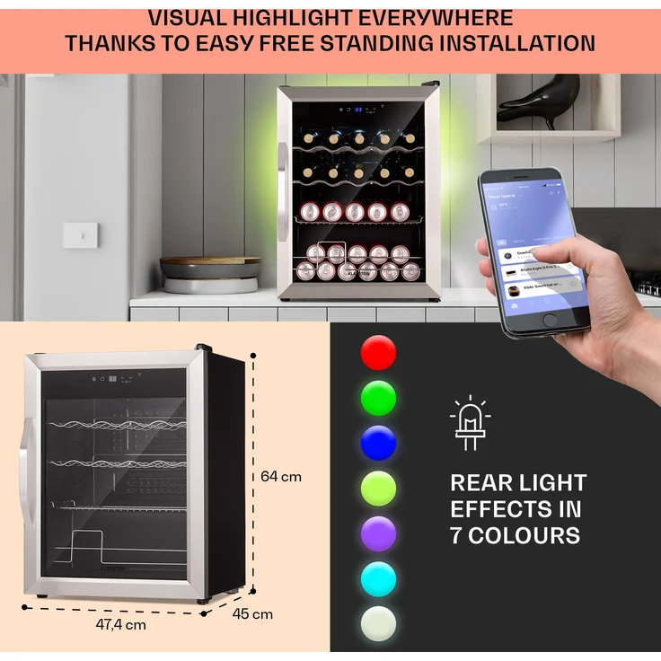 Klarstein Coachella 60 Getränkekühlschrank, freistehend, silber, WiFi-Funktion, Energieklasse F - Preisvergleich – Bild 6