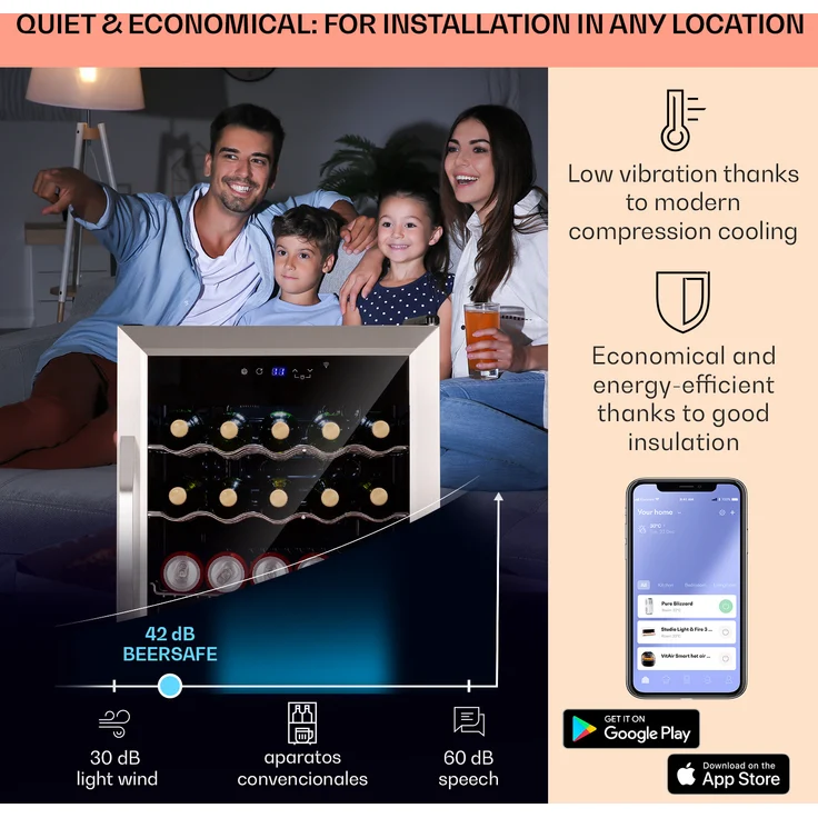 Klarstein Coachella 60 Getränkekühlschrank, freistehend, silber, WiFi-Funktion, Energieklasse F - Preisvergleich – Bild 3