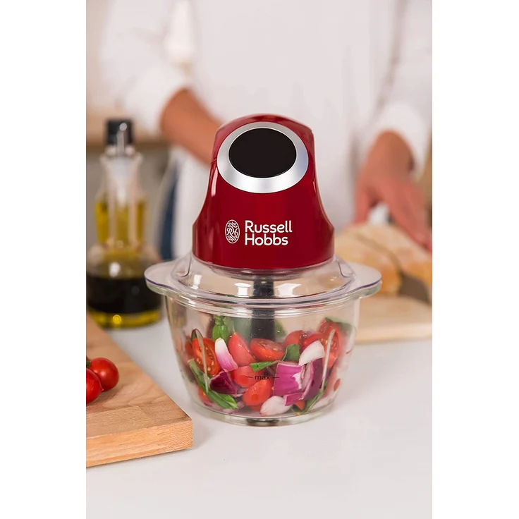 Russell Hobbs Desire Mini-Zerkleinerer, 200 Watt, Ein-Hand-Bedientaste, 500ml Glasbehälter inkl. Deckel, Gemüsezerkleinerer, Universalzerkleinerer, für Gemüse, Obst & Fleisch, rot – Bild 7