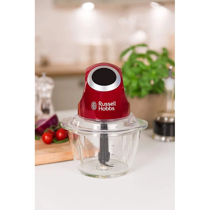 Russell Hobbs Desire Mini-Zerkleinerer, 200 Watt, Ein-Hand-Bedientaste, 500ml Glasbehälter inkl. Deckel, Gemüsezerkleinerer, Universalzerkleinerer, für Gemüse, Obst & Fleisch, rot – Bild 6