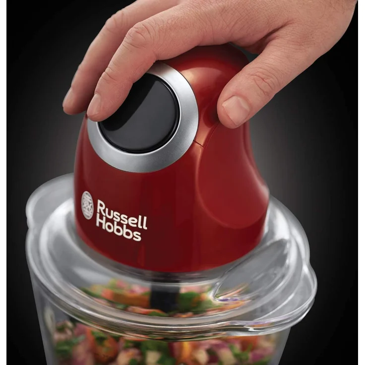 Russell Hobbs Desire Mini-Zerkleinerer, 200 Watt, Ein-Hand-Bedientaste, 500ml Glasbehälter inkl. Deckel, Gemüsezerkleinerer, Universalzerkleinerer, für Gemüse, Obst & Fleisch, rot – Bild 2