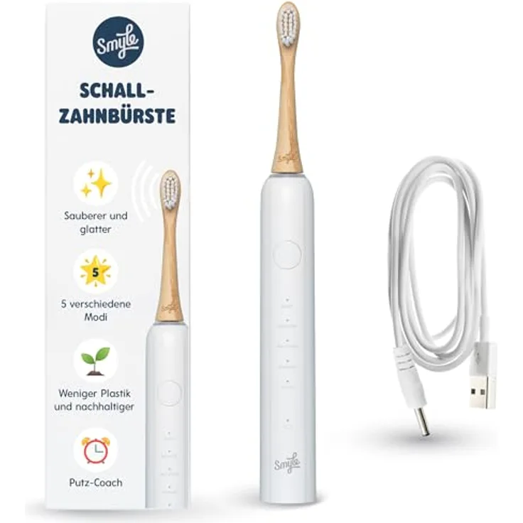 Smyle Schallzahnbürste mit Sensor – 3 Monate Akkulaufzeit, 5 Putzmodi, intelligentem Timer und wasserdicht (Weiß) – Elektrische Zahnbürste mit lebenslanger Garantie