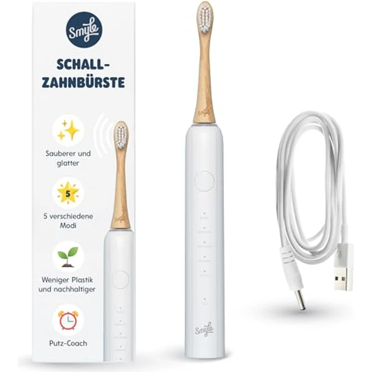 Smyle Schallzahnbürste mit Sensor – 3 Monate Akkulaufzeit, 5 Putzmodi, intelligentem Timer und wasserdicht (Weiß) – Elektrische Zahnbürste mit lebenslanger Garantie – Bild 1