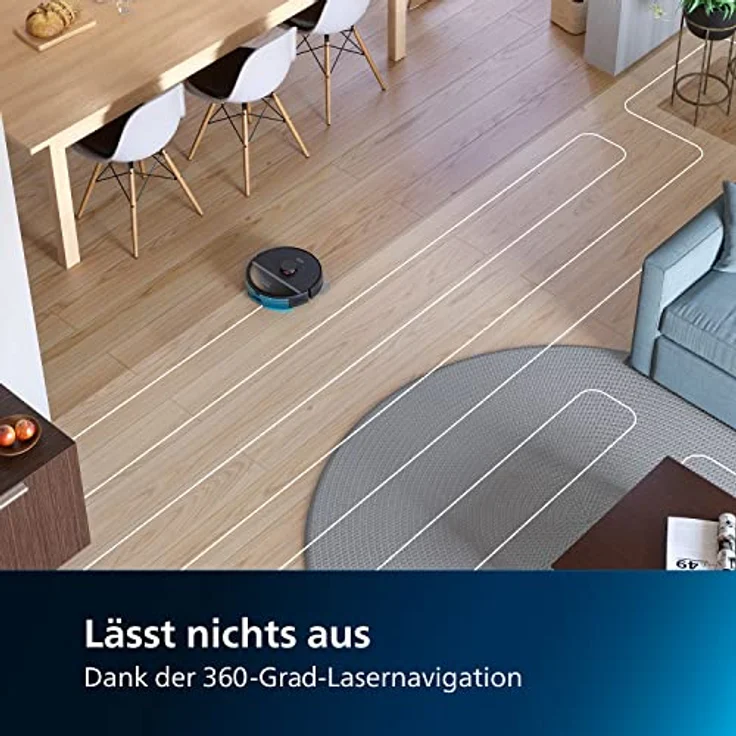 Philips Homerun Serie 3000 Saug-Wischroboter, ultrastarke Saugleistung (4.000 Pa), Lasernavigation, 200 Minuten Laufzeit, Absaugstation, schwarz, Saugroboter, App, XU3100/01 – Bild 5