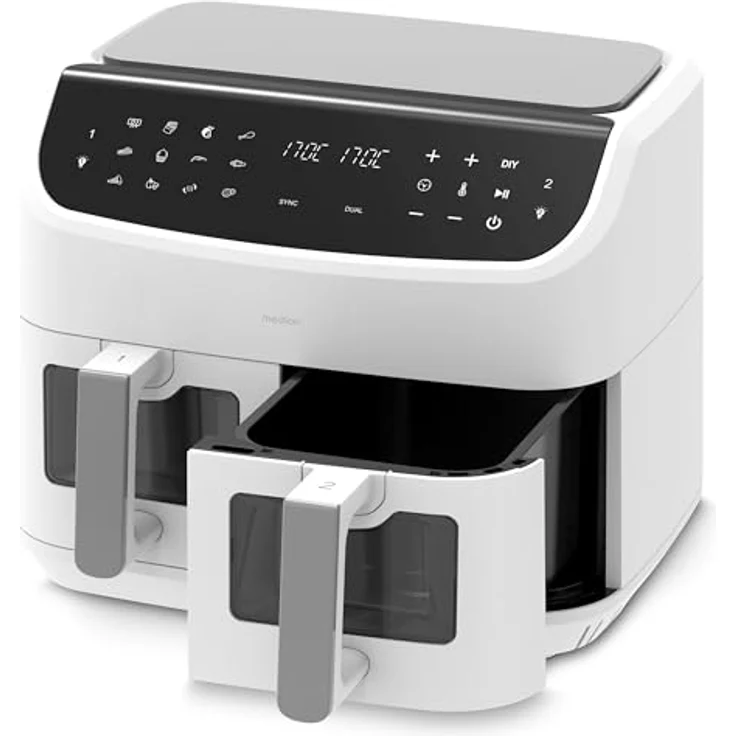 MEDION P20 XXL Heißluftfritteuse, 2 Kammern, 8,7 Liter, 2.600W, 9 Automatikprogramme, Dual Cook & Sync-Finish, Sichtfenster, matt – Bild 2
