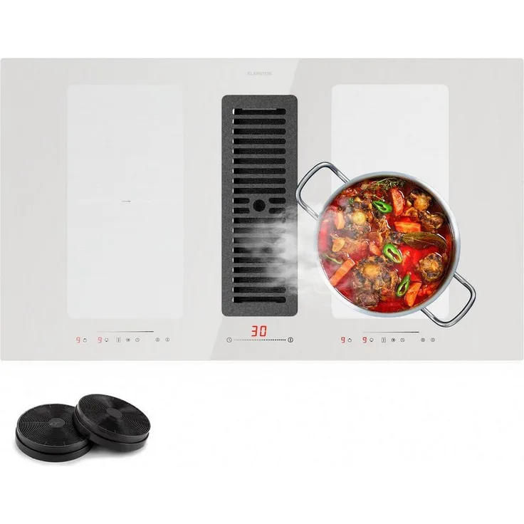 Klarstein Induktions-Kochfeld CGCH3-F.H.1.Gen-90WH, Kochfelder mit Abzugshaube Induktion Hob 2 Flex 4 Zonen, weiß