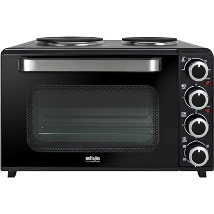 Silva Schneider Kleinküche KK 3200, 30 l Garraum mit Umluft, 3200W Gesamtleistung, 2 Kochplatten, inkl. Pizzastein & Drehspieß, schwarz – Bild 1