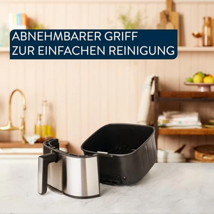 Tefal Jamie Oliver Easy Fry Silence Deluxe Heißluftfritteuse, 5 l, digitaler Touchscreen, 10 Programme, schwarz/Edelstahl, inkl. Druckguss-Gitterrost + Deckel – Bild 4