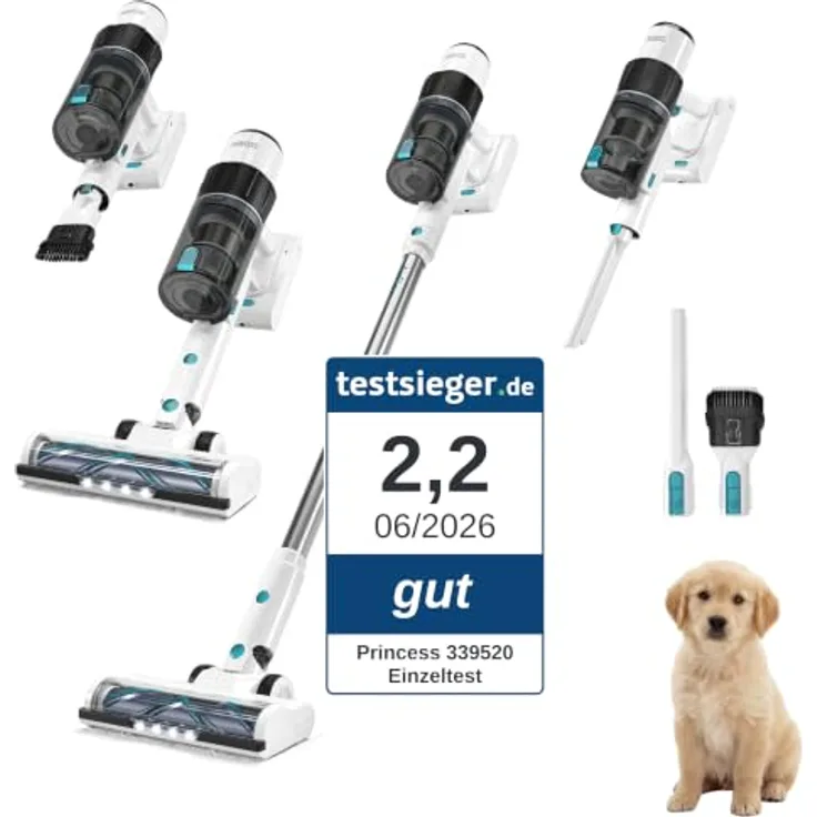 Princess Akku Staubsauger 339520, 150 AirWatt, Bis zu 50 Minuten Laufzeit, Weiß