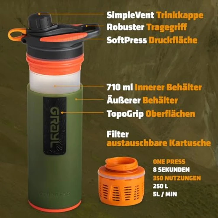 GRAYL GEOPRESS Purifier oasis green Wasserfilterflasche – Bild 3