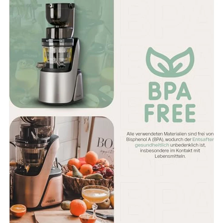 4Swiss Slow Juicer BM105, Entsafter in Silber mit 40 U/Min, Ultem-Schnecke, XXL-Einfüllschacht, leise, BPA-frei – Bild 5
