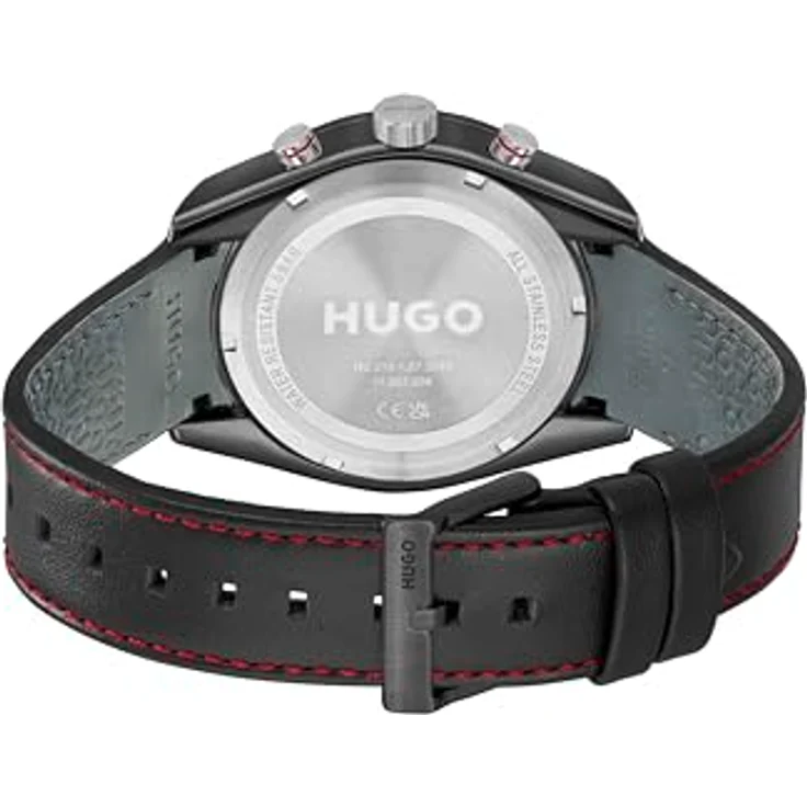 HUGO Casual Watch 1530370, schwarzes Zifferblatt und perforiertes Lederarmband – Bild 3