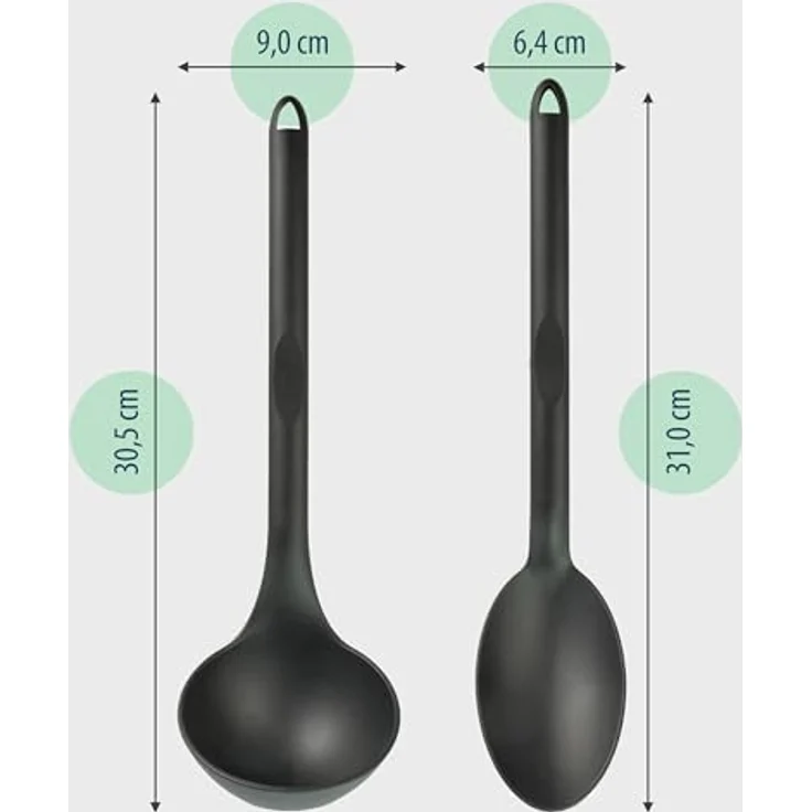 Hausfelder KÜCHENHELFER Set, 2-teilig, Schöpfkelle und Schöpflöffel aus hitzebeständigem Kunststoff, schwarz, BPA-frei – Bild 5