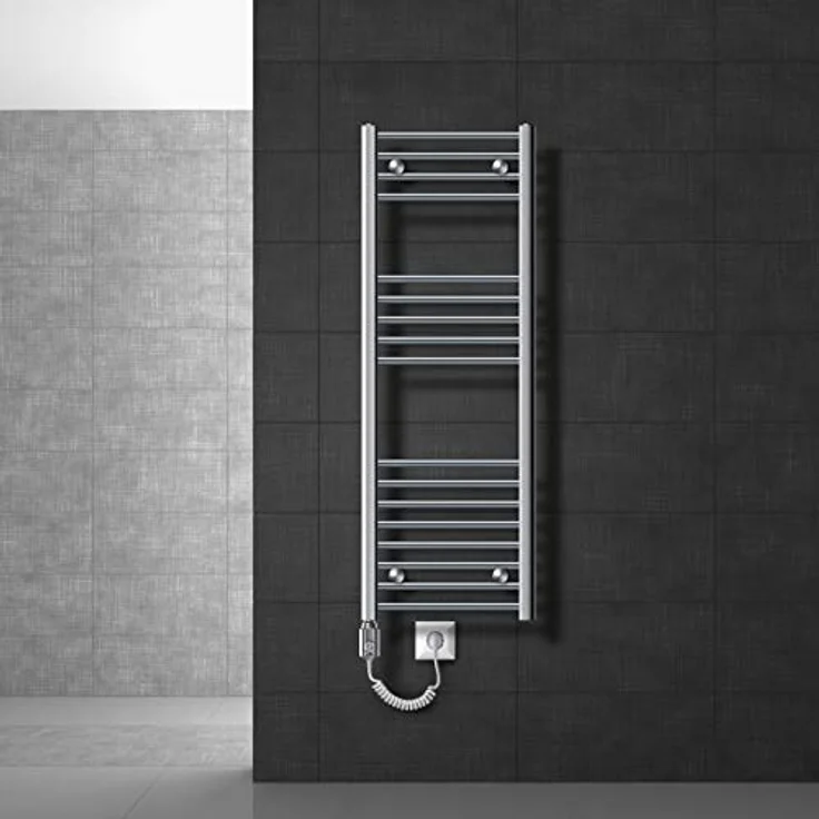 LuxeBath Elektrischer Badheizkörper Sahara 400x1200 mm, Chrom gebogen, 1200W Heizstab mit Thermostat und Digitalanzeige, Handtuchwärmer und Handtuchtrockner – Bild 3