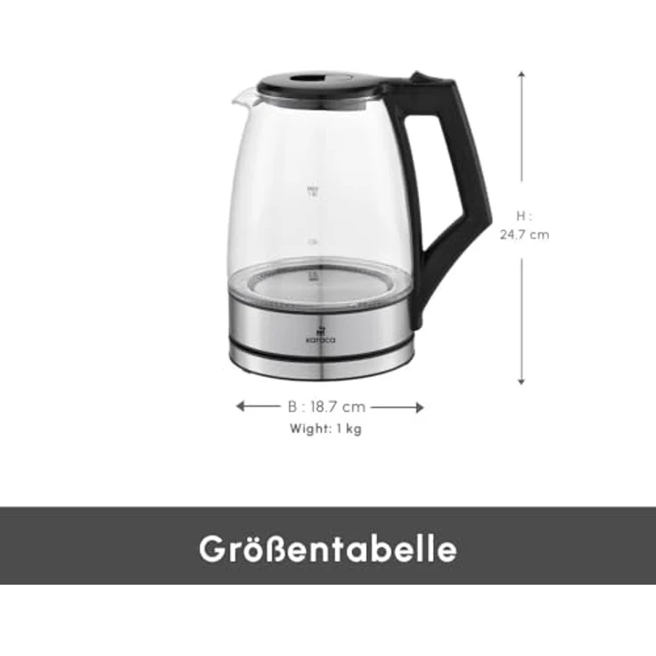 Karaca Glacia Kettle, Glas Wasserkocher Edelstahl, 2200W, 1,8 Liter, mit LED Beleuchtung und automatischer Abschaltfunktion – Bild 2