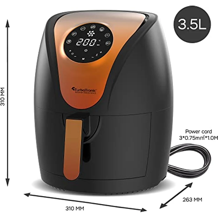 TurboTronic by Z-Line Heißluftfritteuse 3,5 Liter, 9 Programme, Fettfrei ohne Öl, 1200 W, Retro digital Airfryer AF9D, Blau – Bild 3