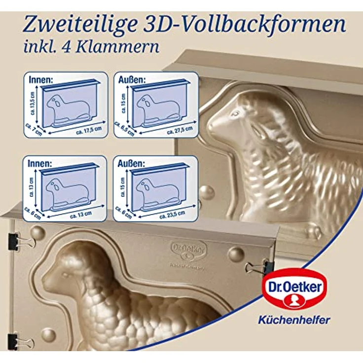 Dr. Oetker Osterbackformen-Set Goldiges Ostern, 2er Set mit Lamm- und Mini-Lammform aus Stahlblech, Antihaftbeschichtung, hitzebeständig bis 230 °C, Farbe: Gold – Bild 4