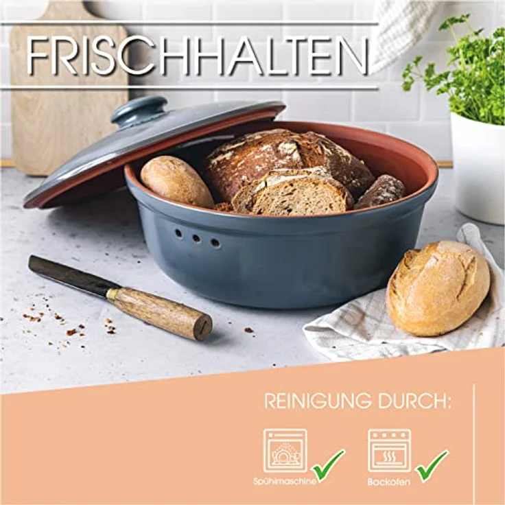 Römertopf Brottopf aus natürlicher Keramik, ideal für die Aufbewahrung von Brot Ø 30,0cm – Bild 4