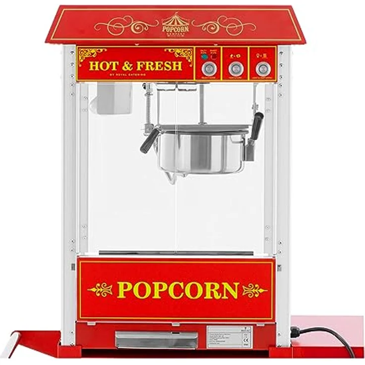 Royal Catering RCPW-16E.1-2F Popcornmaschine mit Wagen Retro-Design 150 / 180 °C 2 Temperaturen für süßes und salziges Popcorn rot Popcornmaker Popcorn-Automat – Bild 5