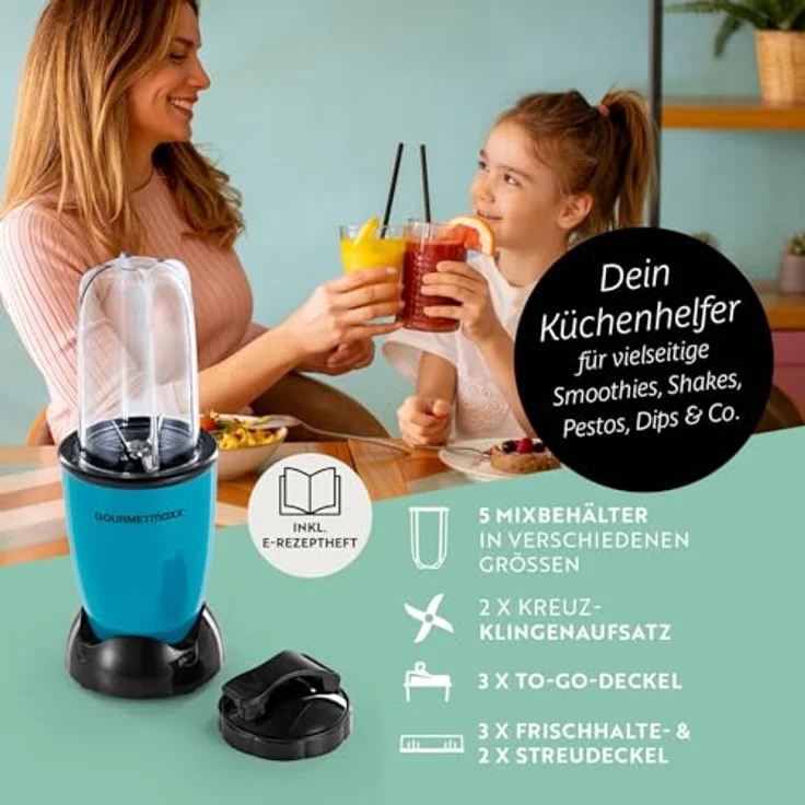 GOURMETmaxx Mr. Magic Power Pro Mixer 400 Watt, Standmixer mit XL Zubehörset, to go Deckel und Frischhaltedeckel für Smoothies und Shakes – Bild 3