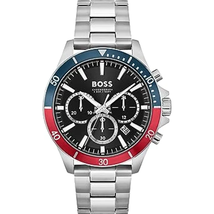 BOSS Chronograph Quarz Uhr für Herren Kollektion TROPER mit Silbernes Edelstahlarmband - 1514108