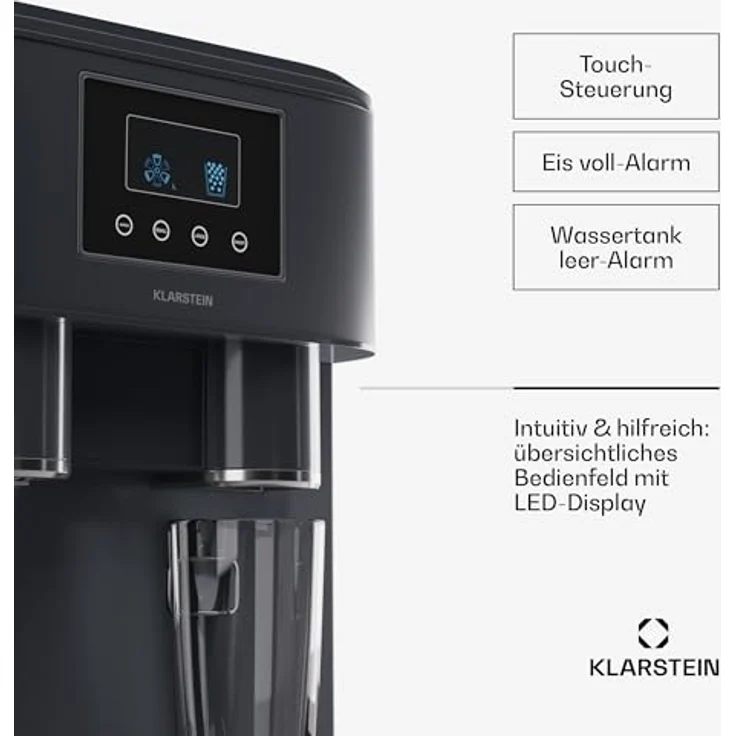 Klarstein Eiswürfelmaschine für Zuhause Camping Gastro, Schnelle Mini-Eiswürfelmaschine Klein, Profi Eismaschine für Crushed Eis, Große & Kleine Eiswürfel, 1,8L Wassertank, 15kg Eis in 24h – Bild 4