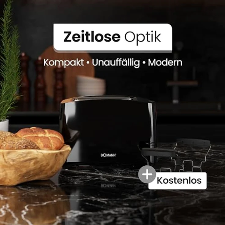 Bomann® Toaster 2 Toastschlitze | Toaster mit Brötchenaufsatz | Toaster 2 Scheiben mit Liftfunktion | Toster mit Auftau- und Aufwärm-Funktion | für Brötchen und Toast | TA 6065 CB schwarz – Bild 5
