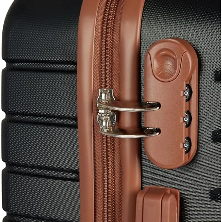 BRUBAKER Kofferset Paris - 3tlg. Hartschalen Koffer Set mit Zahlenschloss, 360° Rollen - Schwarz und Hellbraun – Bild 3