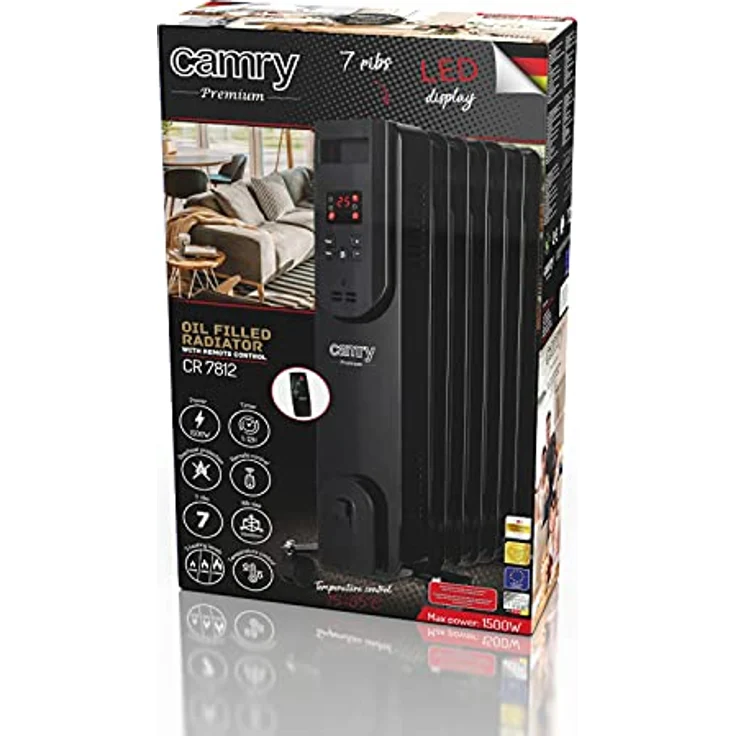 Camry CR 7812 1500w Ölradiator Schwarz mit LED-Display und Fernbedienung – Bild 8