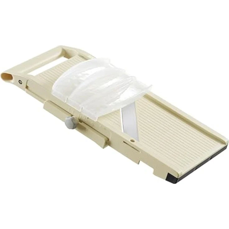 HENDI Japanische Mandoline Shōgun, Gemüsehobel mit Fingerschutz und integrierter Klinge, für hauchdünne Scheiben, 1-5 mm Schnittdicke, beige – Bild 4