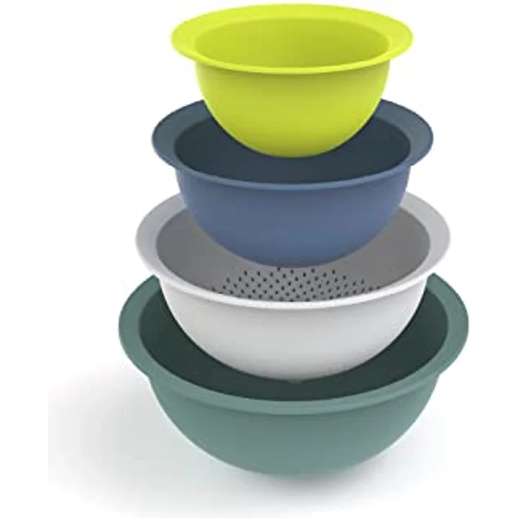 Rotho Caruba 4er-Set bestehend aus 3 Schüsseln und 1 Sieb, Kunststoff, Mehrfarbig, 30 cm – Bild 1