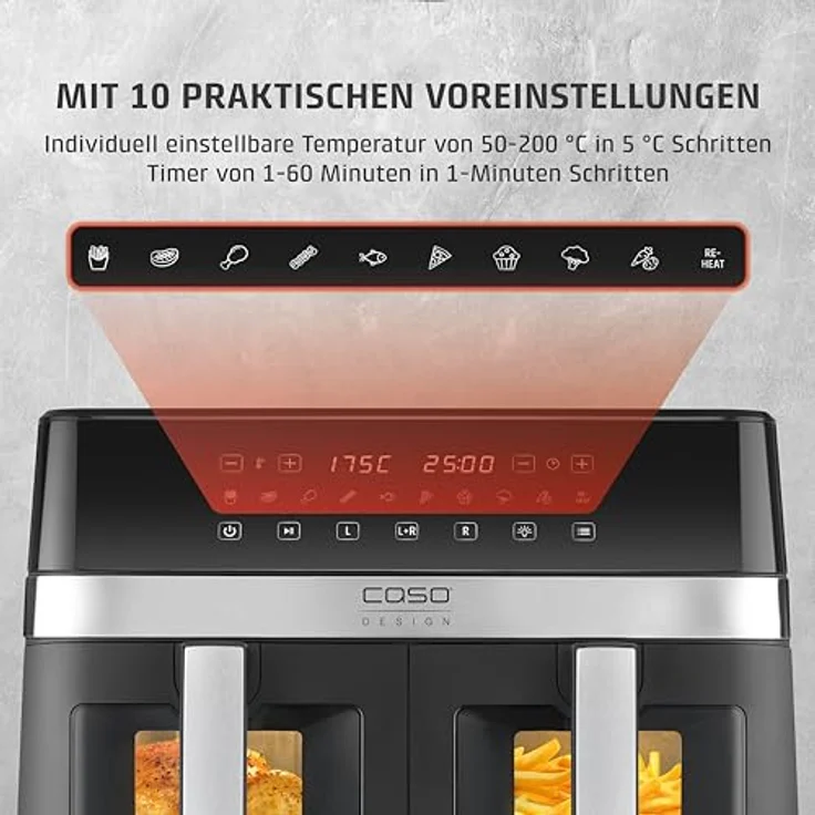 Caso Heißluftfritteuse 3186 Design AirFry DuoChef, 14 l Dual-Kammer, 2200 W, energiesparend und schnell – Bild 10