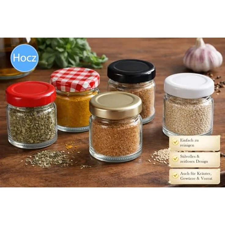 hocz 25x Mini Marmeladengläser 50 ml Set, Schraubgläser mit rotem kariertem Deckel, luftdicht und spülmaschinenfest, ideal für Marmelade und Geschenke – Bild 5