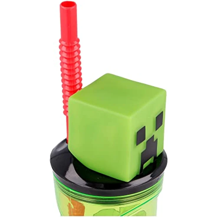 Minecraft 3D Trinkbecher mit Strohhalm, Kunststoff, 360 ml, für Kinder – Bild 3