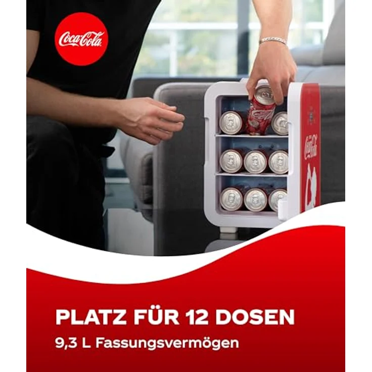 °CUBES Coca-Cola Mini Kühlschrank 9,3L, Kompakter Kühlschrank mit Glasdruck & LCD-Touch-Display, leise & energieeffizient, 12V/220V für Auto & Haushalt – Bild 2