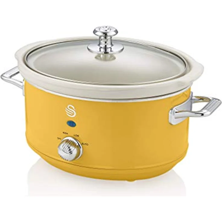 Swan SF17021 Retro Slow Cooker, Schongarer, 200W, 3,5L, 3 Programme, Keramik, oval, gelb – Bild 2